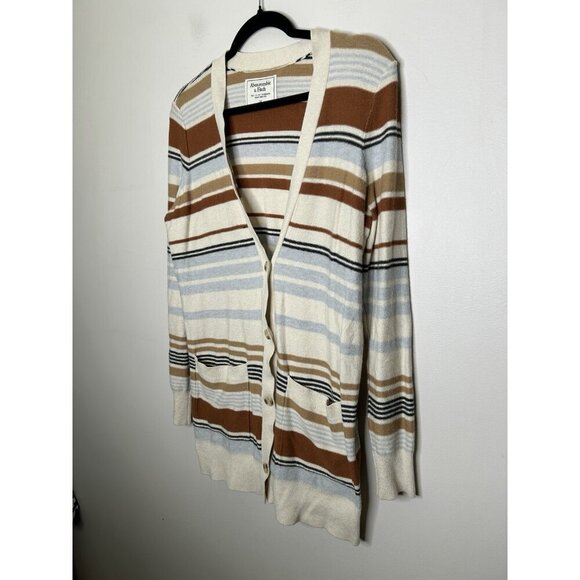 Abercrombie & Fitch Striped Cardigan Grandpacore Sweater Brown Cream Medium - Picture 5 of 10